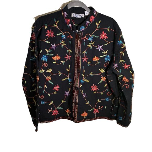 Women’s BFA Classics Embroidered Black Jacket. Floral Designs In Multicolor XL - Picture 5 of 15